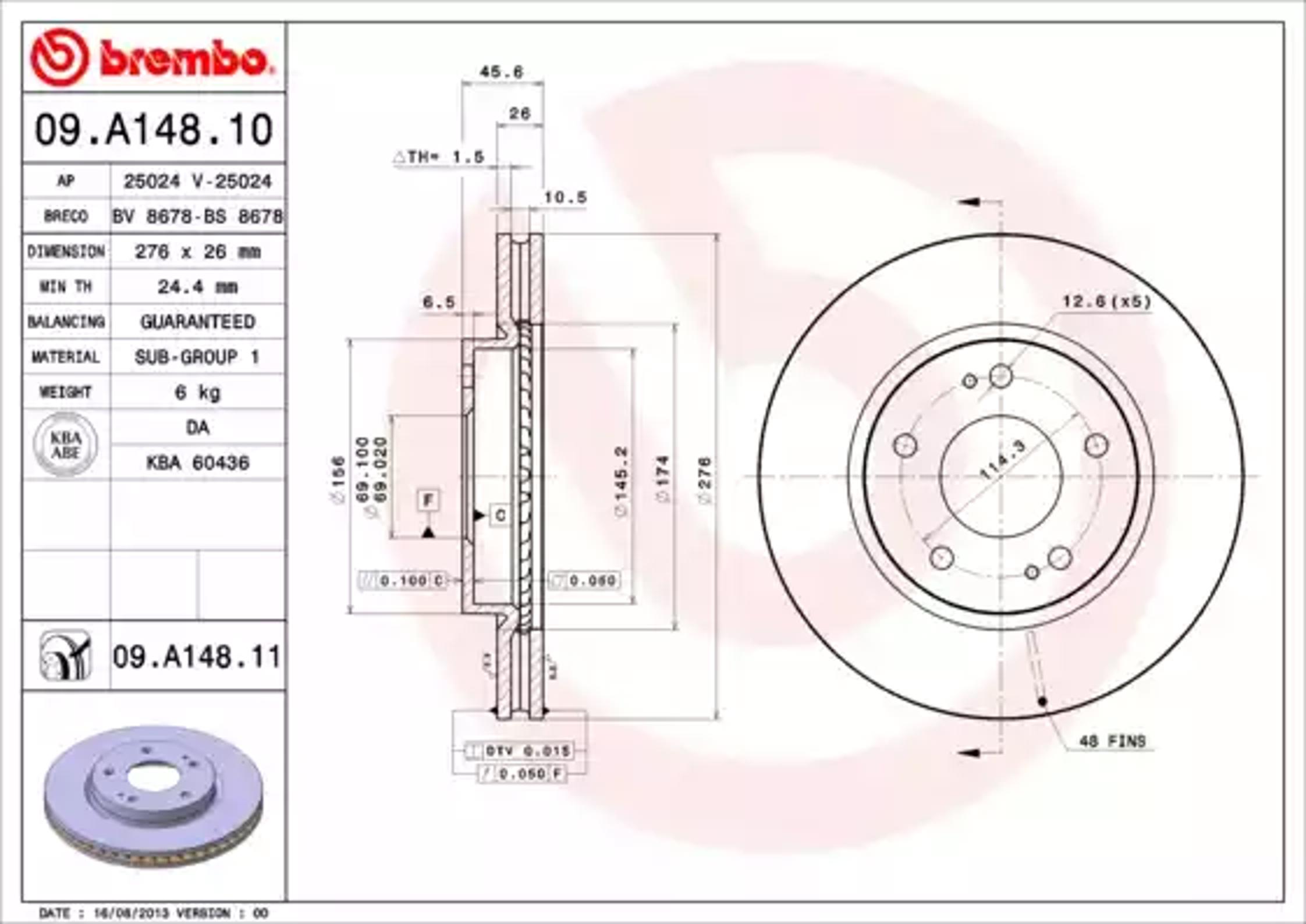 09.A148.10 BREMBO Диск тормозной