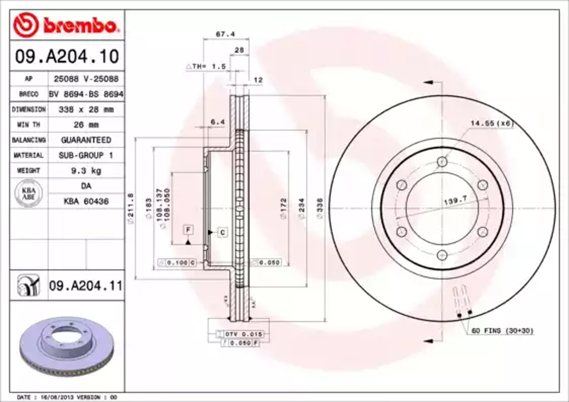 09.A204.10 BREMBO Диск тормозной