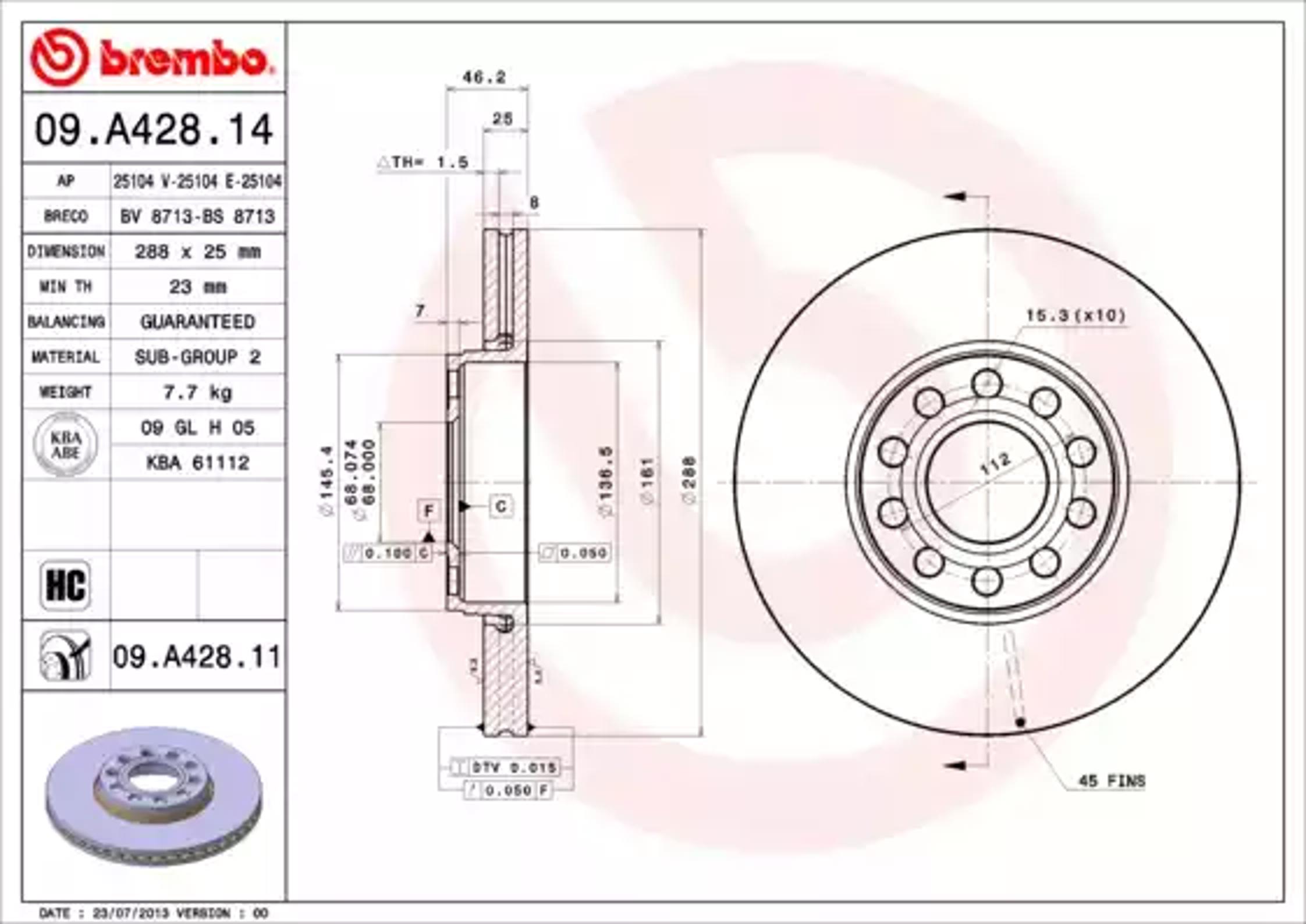 09.A428.14 BREMBO Диск тормозной