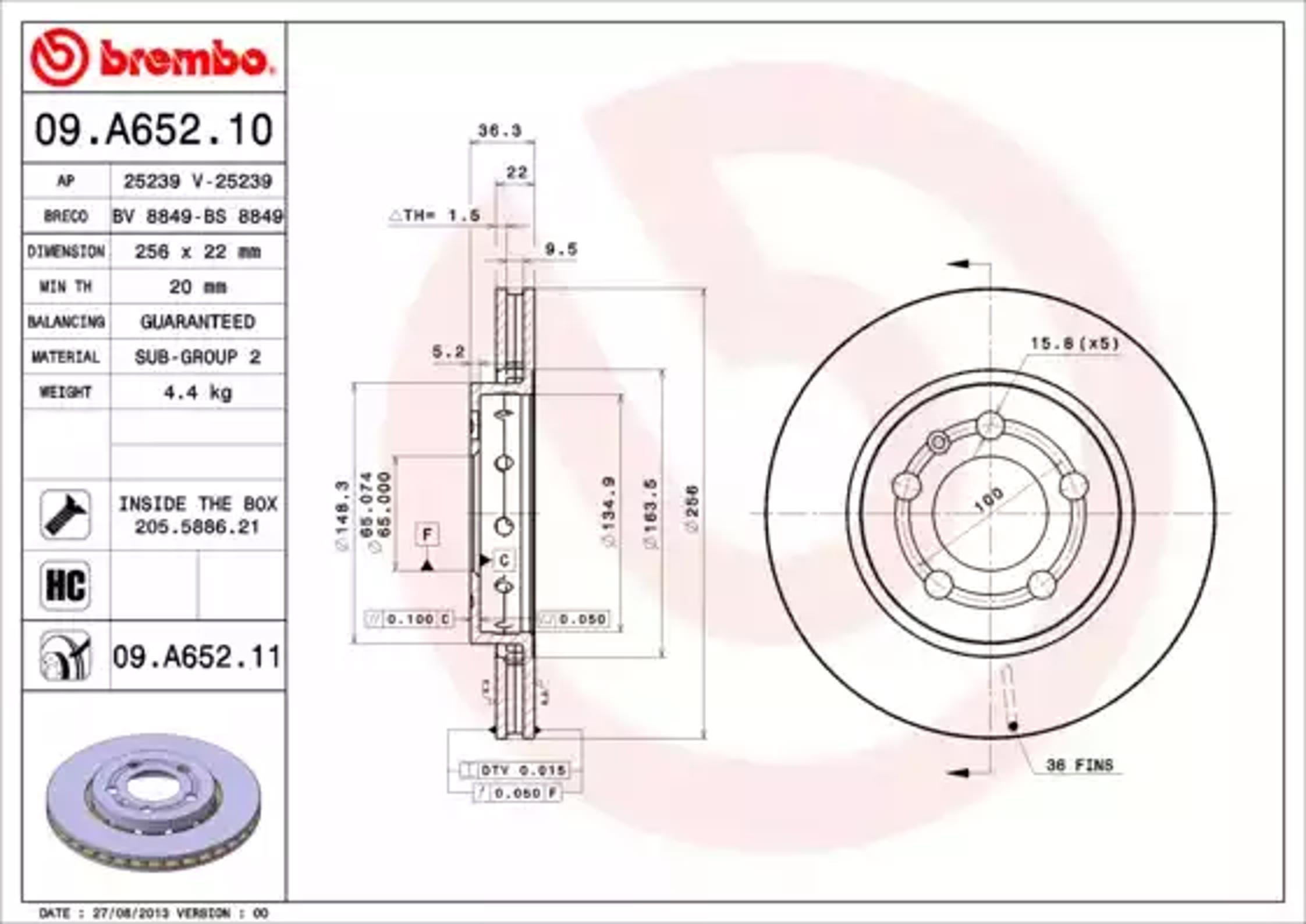 Диск тормозной BREMBO 09.A652.10