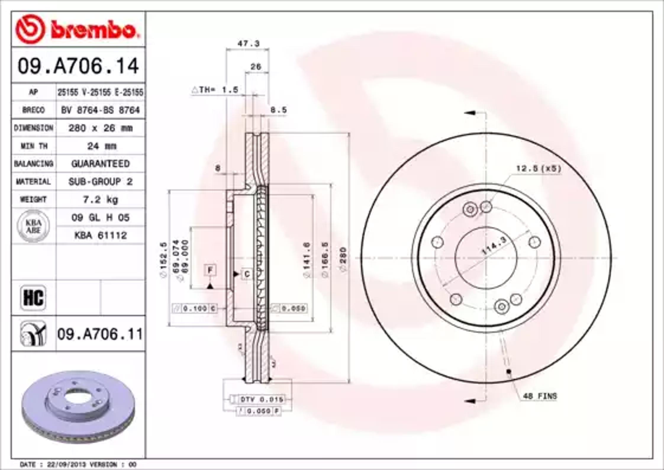 Диск тормозной BREMBO 09.A706.14