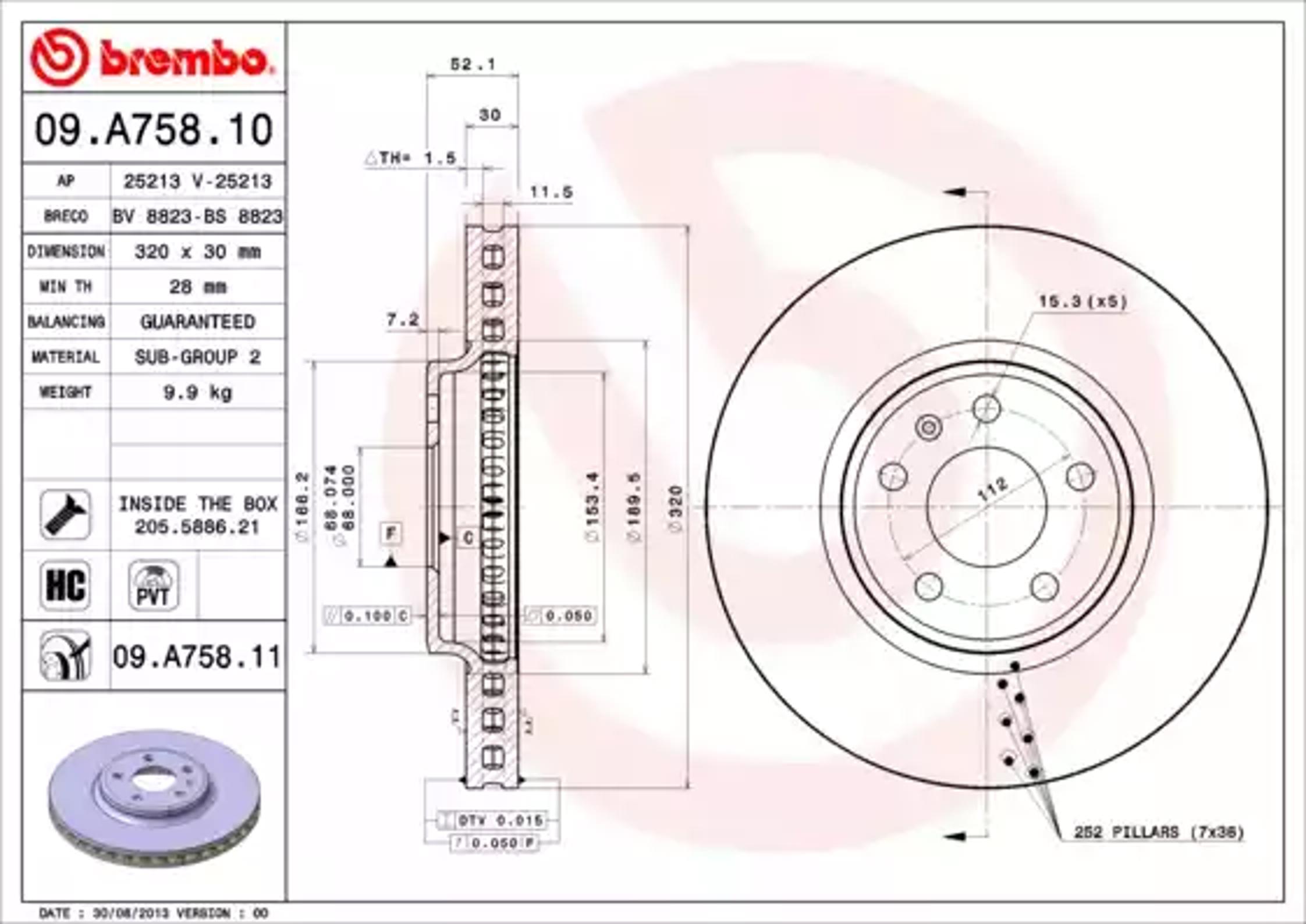 Диск тормозной BREMBO 09.A758.10