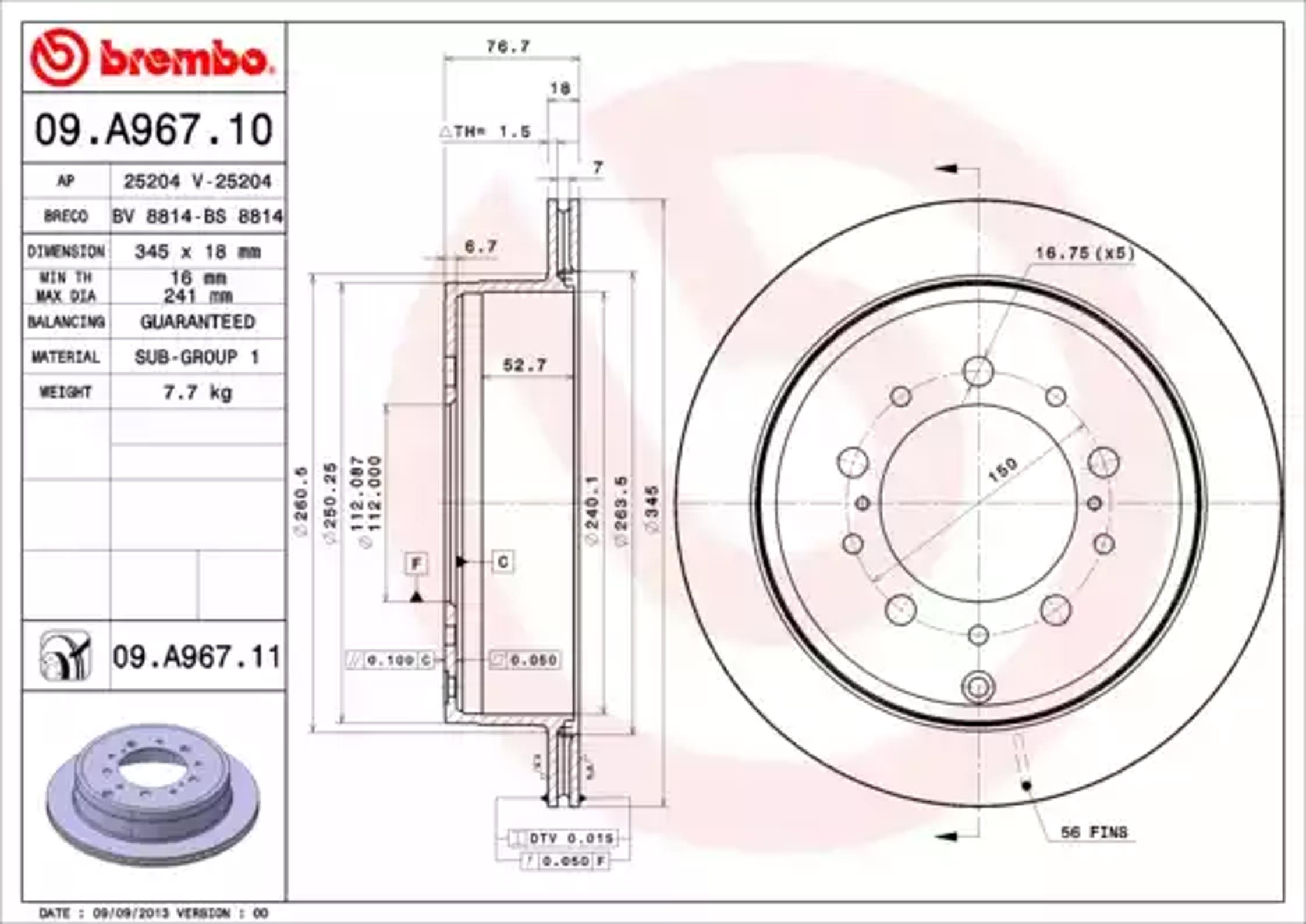 Диск тормозной BREMBO 09.A967.10