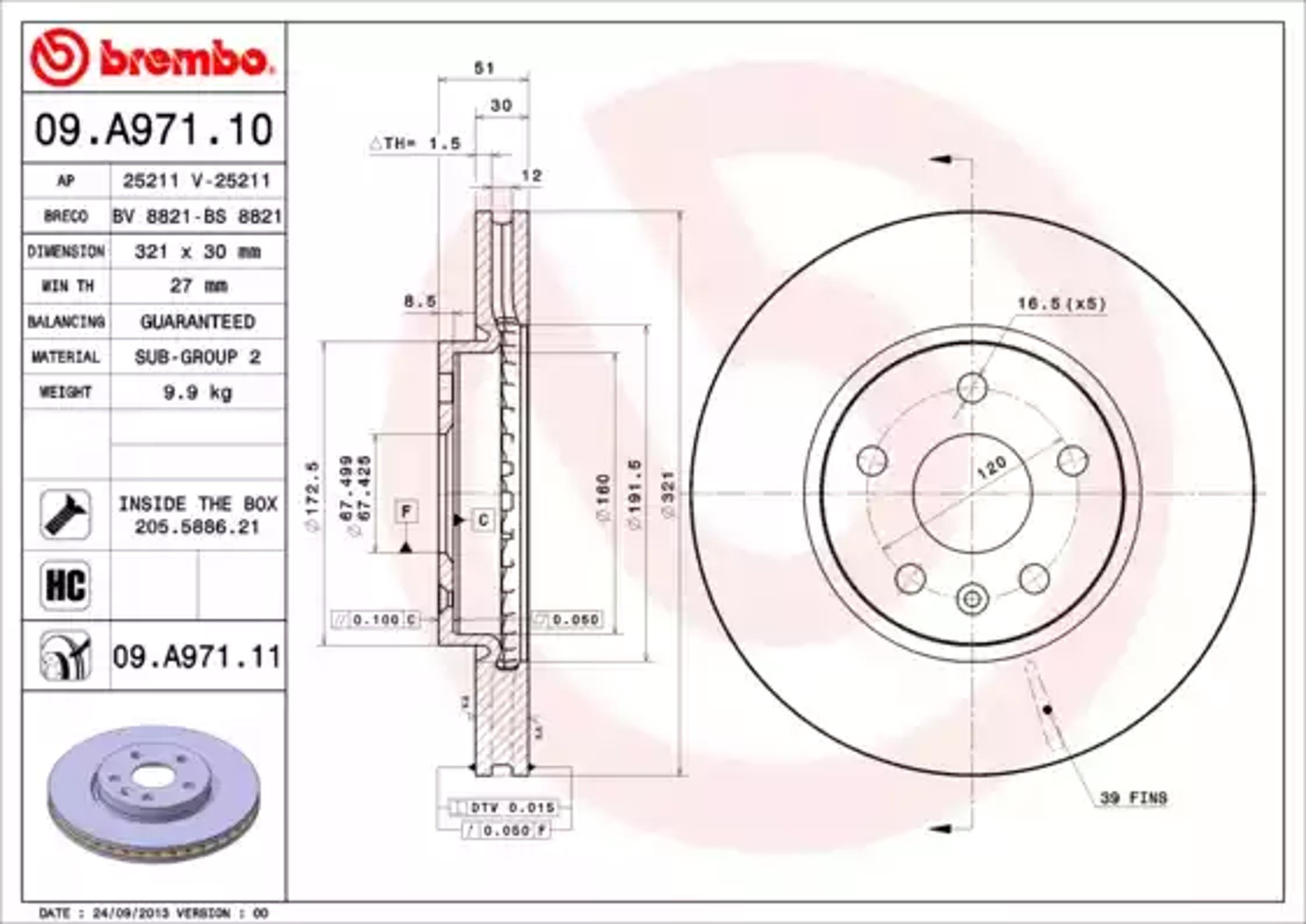 Диск тормозной BREMBO 09.A971.10