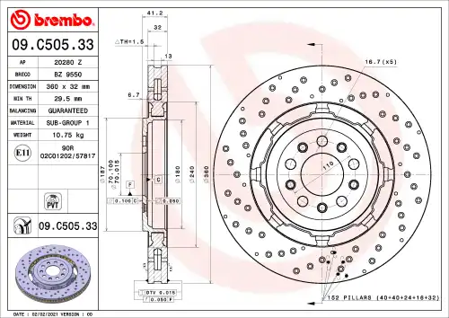 Диск тормозной BREMBO 09.C505.33