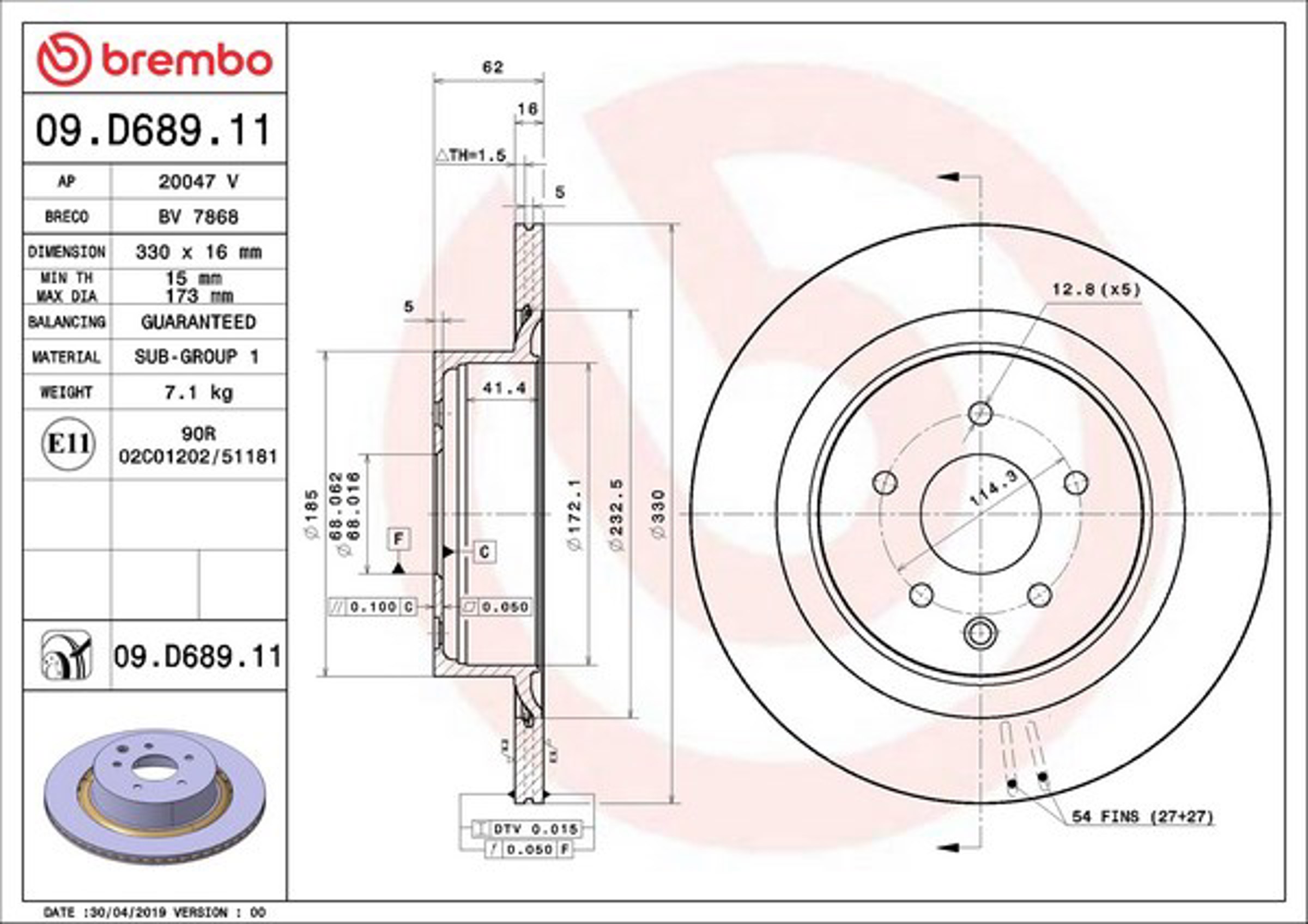 Диск тормозной BREMBO 09.D689.11