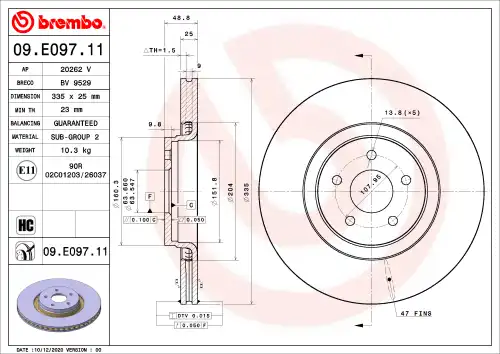 Диск тормозной ford focus iii 2.0 tdci st 2014-2017 BREMBO 09.E097.11