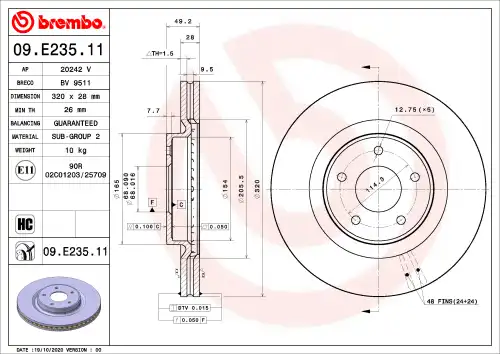 ( 09.e235.11 ) тормозной диск BREMBO 09.E235.11