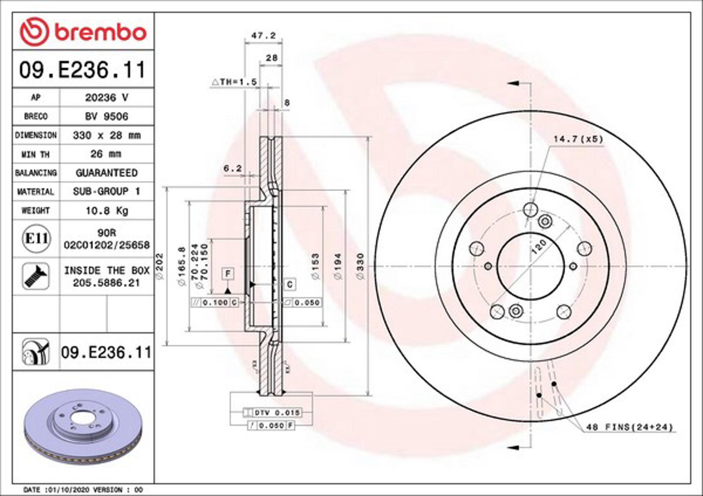 Диск тормозной BREMBO 09.E236.11