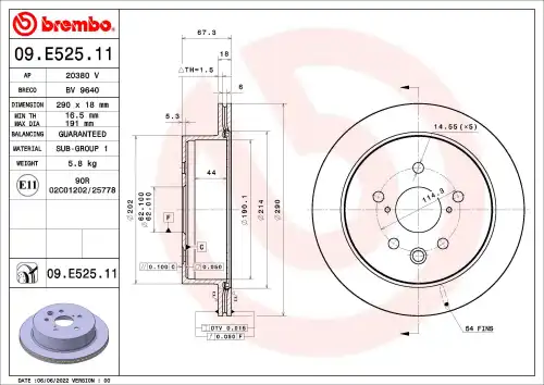 Диск тормозной BREMBO 09.E525.11