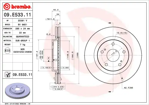 Диск тормозной BREMBO 09.E533.11