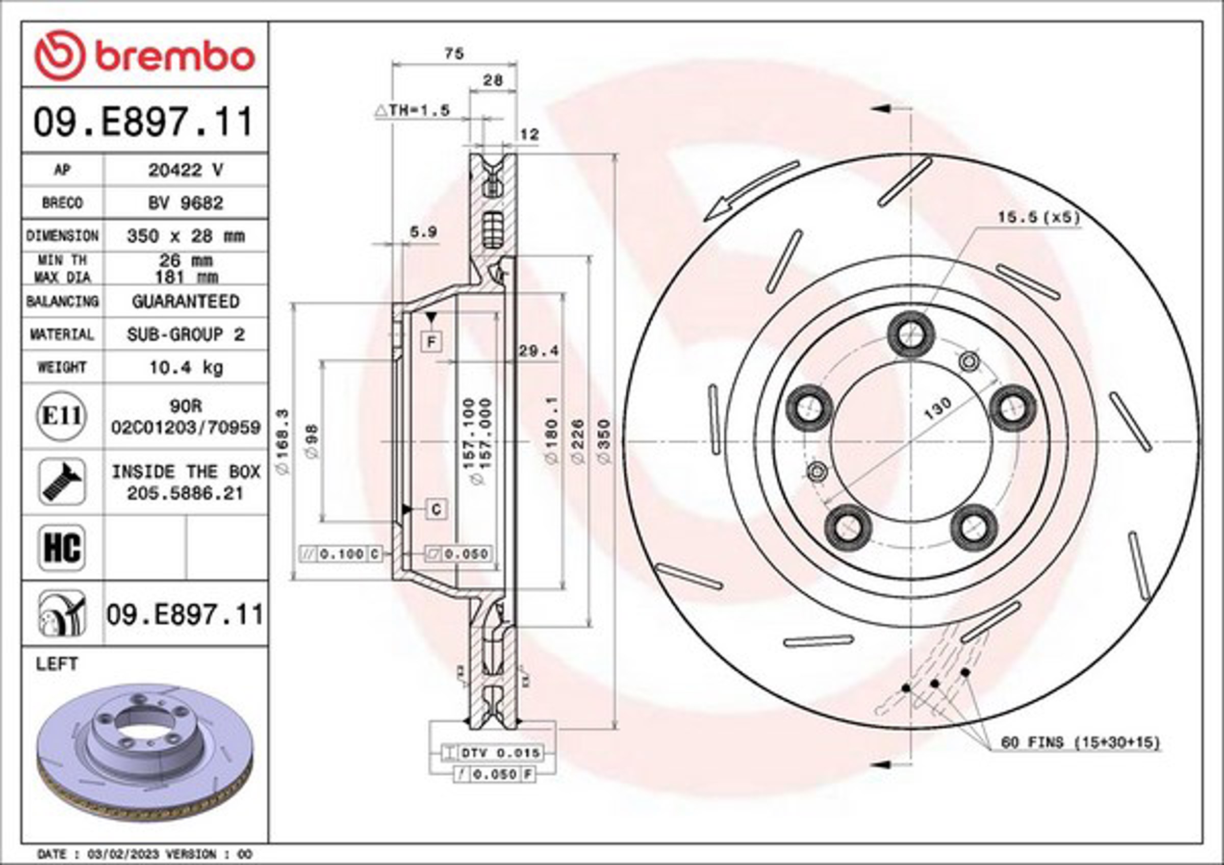 Диск тормозной BREMBO 09.E897.11