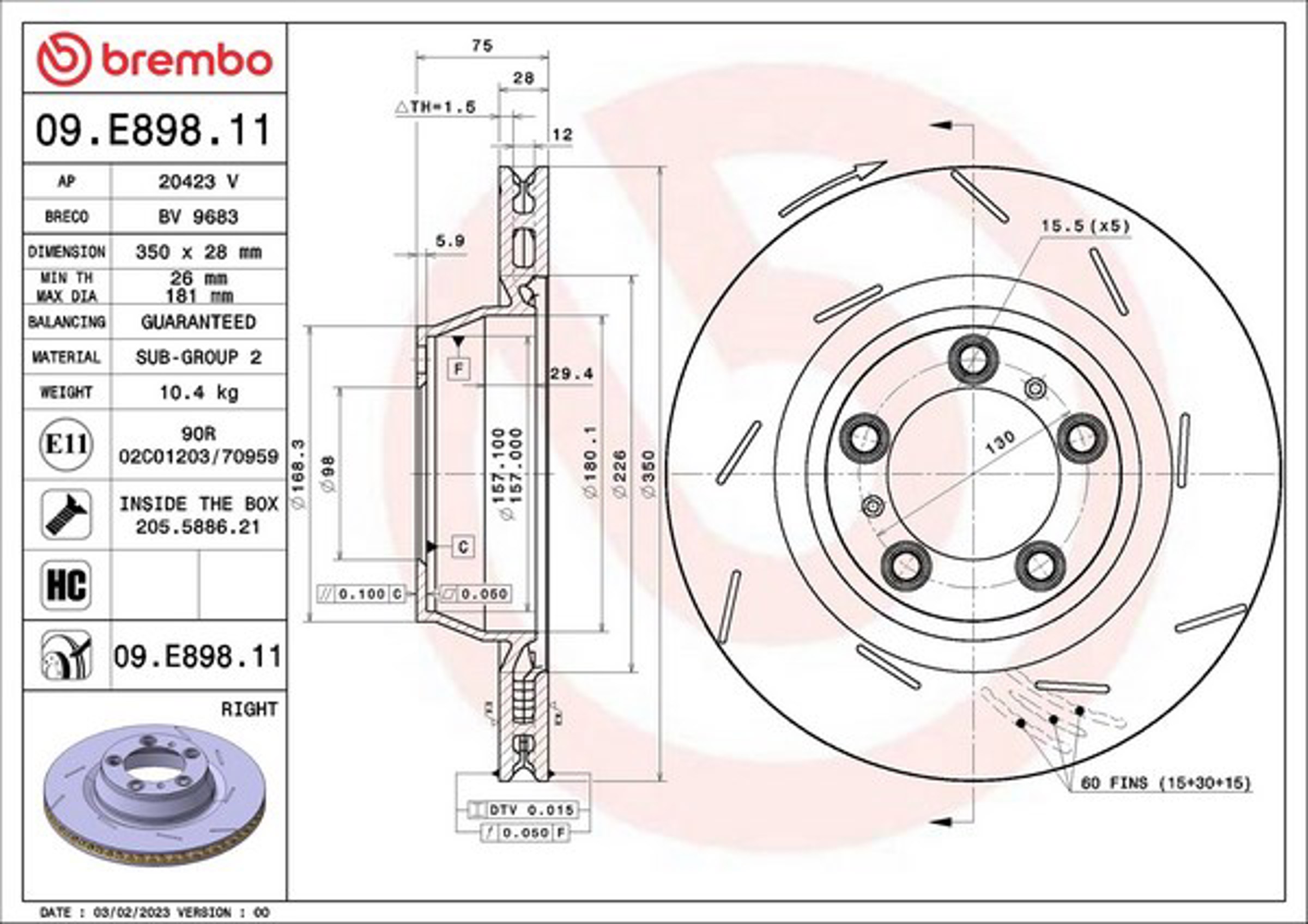 Диск тормозной BREMBO 09.E898.11