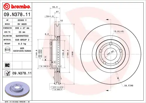 Диск тормозной BREMBO 09.N378.11