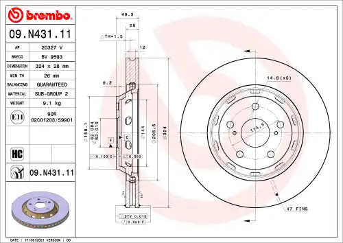Диск тормозной BREMBO 09.N431.11