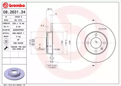 08.2631.34 BREMBO Тормозной диск