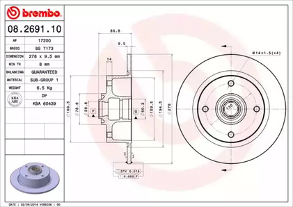 Диск тормозной BREMBO 08.2691.10