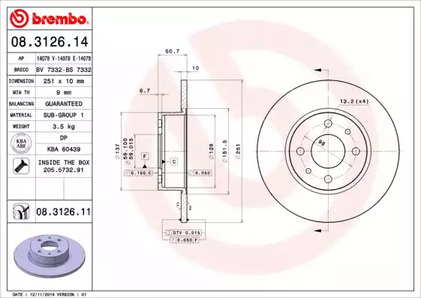 08.3126.14 BREMBO Тормозной диск