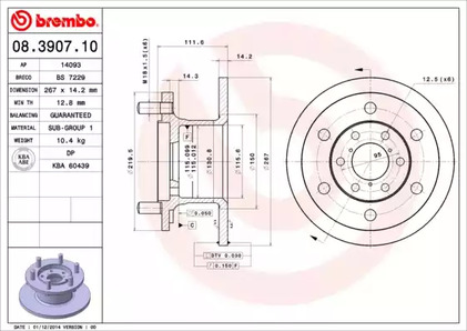Диск тормозной BREMBO 08.3907.10