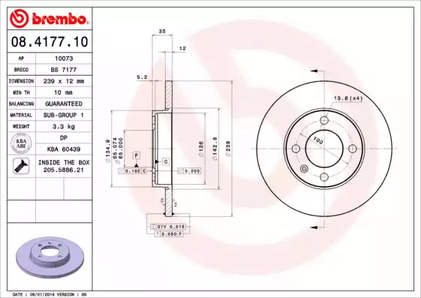 08.4177.10 BREMBO Тормозной диск