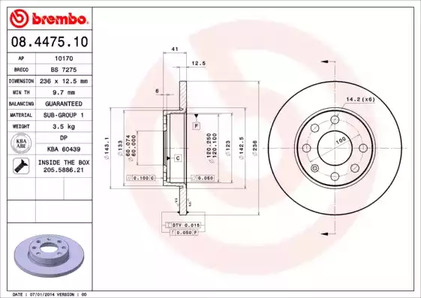 08.4475.10 BREMBO Диск тормозной