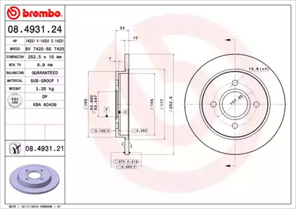 08.4931.21 BREMBO Тормозной диск