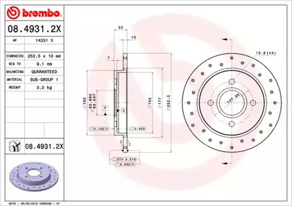 Диск тормозной BREMBO 08.4931.2X