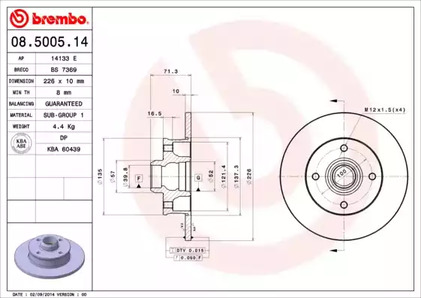 08.5005.14 BREMBO Диск тормозной