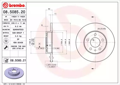 Диск тормозной BREMBO 08.5085.21