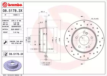 Диск тормозной BREMBO 08.5178.3X