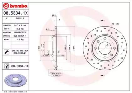 08.5334.1X BREMBO Тормозной диск