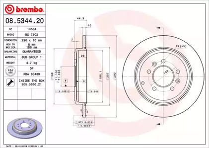Диск тормозной BREMBO 08.5344.20
