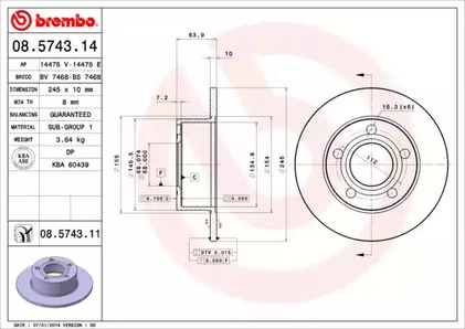 08.5743.11 BREMBO Тормозной диск