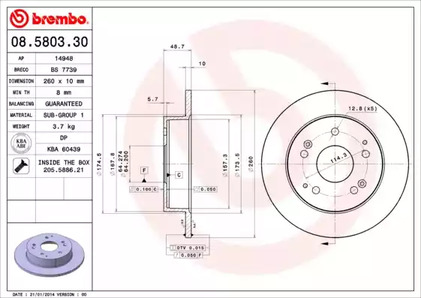 Диск тормозной BREMBO 08.5803.30