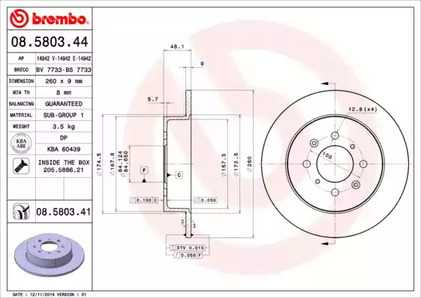 Диск тормозной BREMBO 08.5803.44