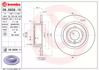 Диск тормозной BREMBO 08.6838.11