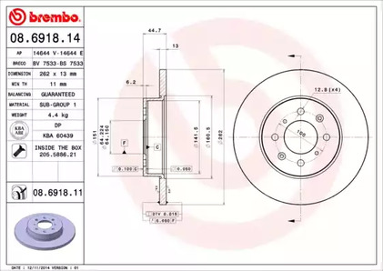 08.6918.11 BREMBO Диск тормозной