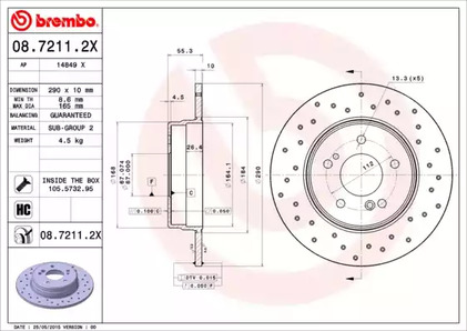 Диск тормозной BREMBO 08.7211.2X