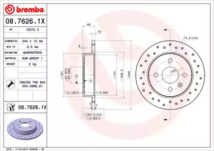 08.7626.1X BREMBO Тормозной диск