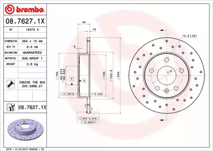 Тормозной диск BREMBO 08.7627.1X