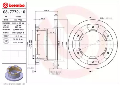 Диск тормозной BREMBO 08.7772.10