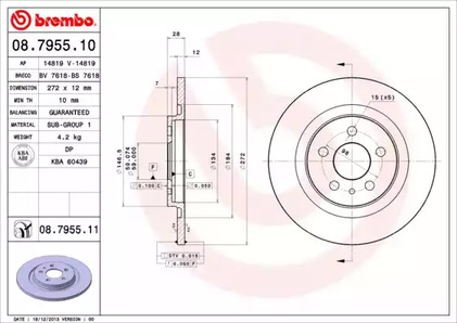 Диск тормозной BREMBO 08.7955.10