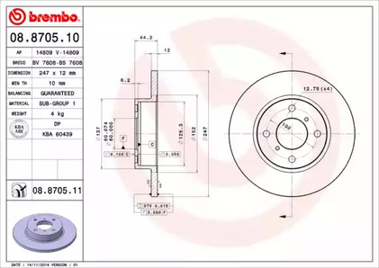 Тормозной диск BREMBO 08.8705.11