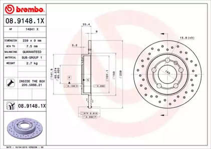 Диск тормозной BREMBO 08.9148.1X