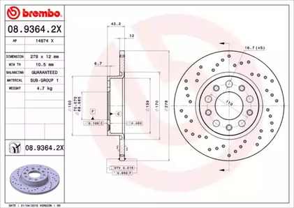 Тормозной диск BREMBO 08.9364.2X