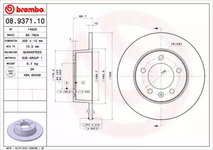 08.9371.10 BREMBO Тормозной диск