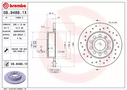 Тормозной диск BREMBO 08.9488.1X