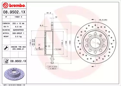 08.9502.1X BREMBO Диск тормозной