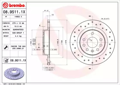 08.9511.1X BREMBO Тормозной диск