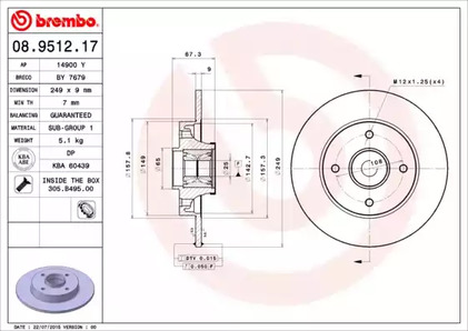 08.9512.17 BREMBO Тормозной диск